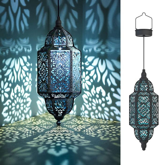 Twinkya Hanging Solar Lights Outdoor Garden Decorative Solar Lantern Waterproof Metal Moroccan Outdoor Decorations for Patio Pathway Yard Porch Backyard Garden Decor (Black, 1 Pack)-VerdiqueGarden