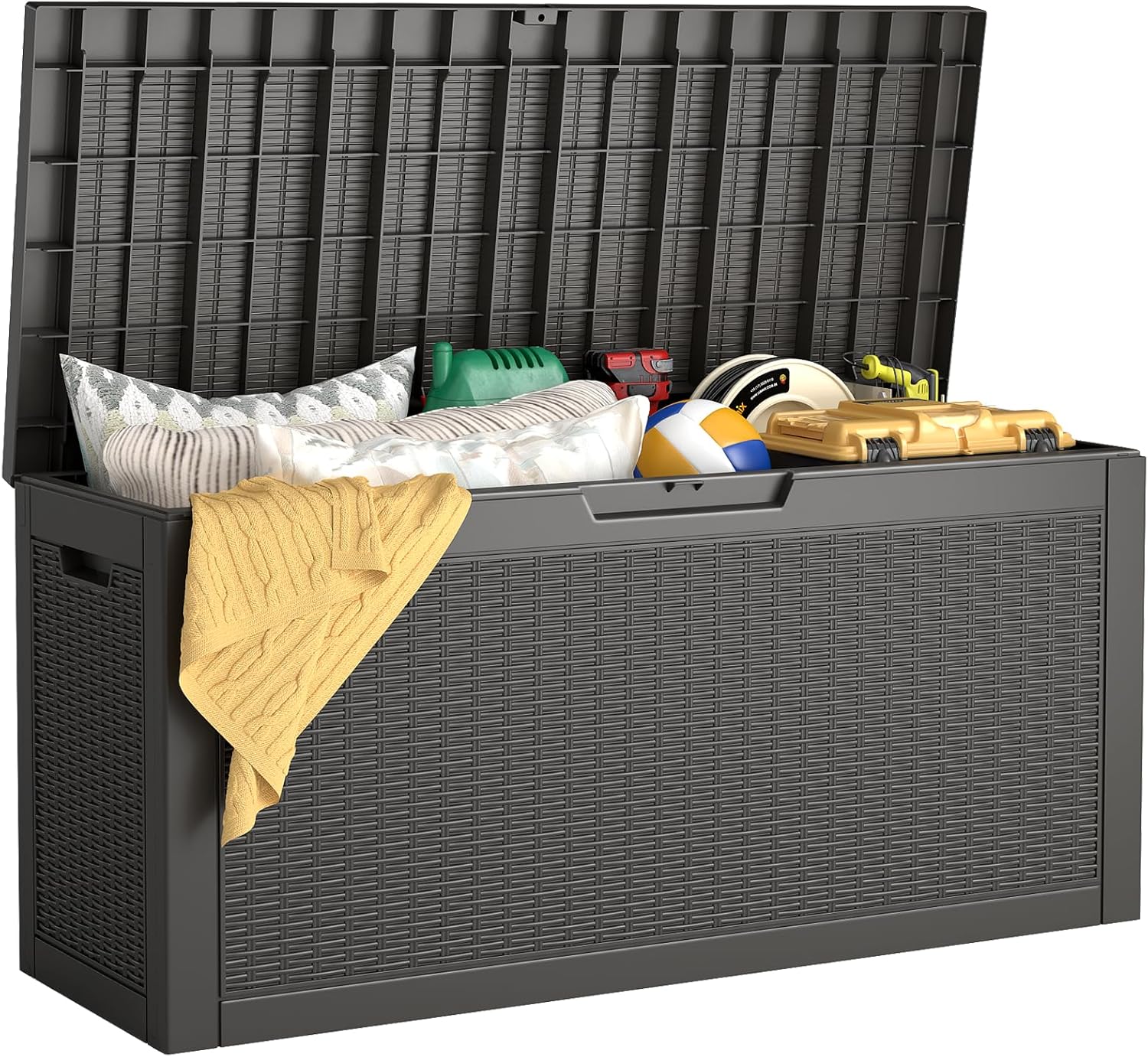 Outdoor Storage Box, 60 Gallon Waterproof Resin Deck Box, Storage Bin for Package Delivery, Patio Furniture Cushion, Garden Tools, Pool Accessories, Weatherproof and UV Resistant, Black-VerdiqueGarden