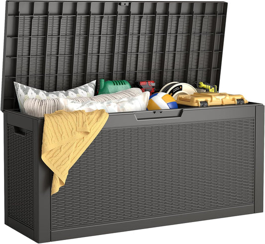 Outdoor Storage Box, 60 Gallon Waterproof Resin Deck Box, Storage Bin for Package Delivery, Patio Furniture Cushion, Garden Tools, Pool Accessories, Weatherproof and UV Resistant, Black-VerdiqueGarden