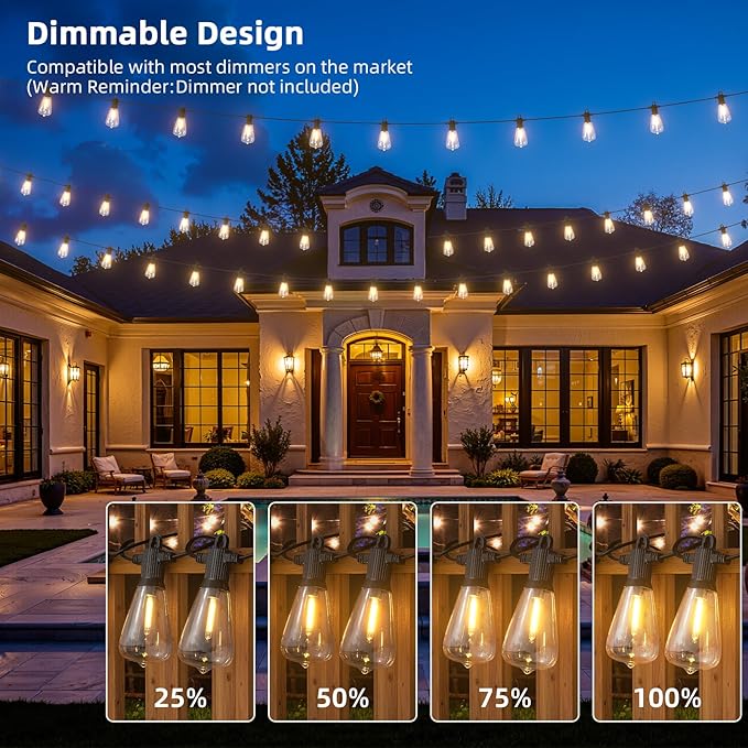 FOOMAN LED Outdoor String Lights, 240FT Outside Waterproof Patio Lights with 120+4 Shatterproof ST38 Edison Bulbs, 2700K Warm White Hanging Light, Dimmable Light for Backyard Garden Bistro Party Cafe-VerdiqueGarden