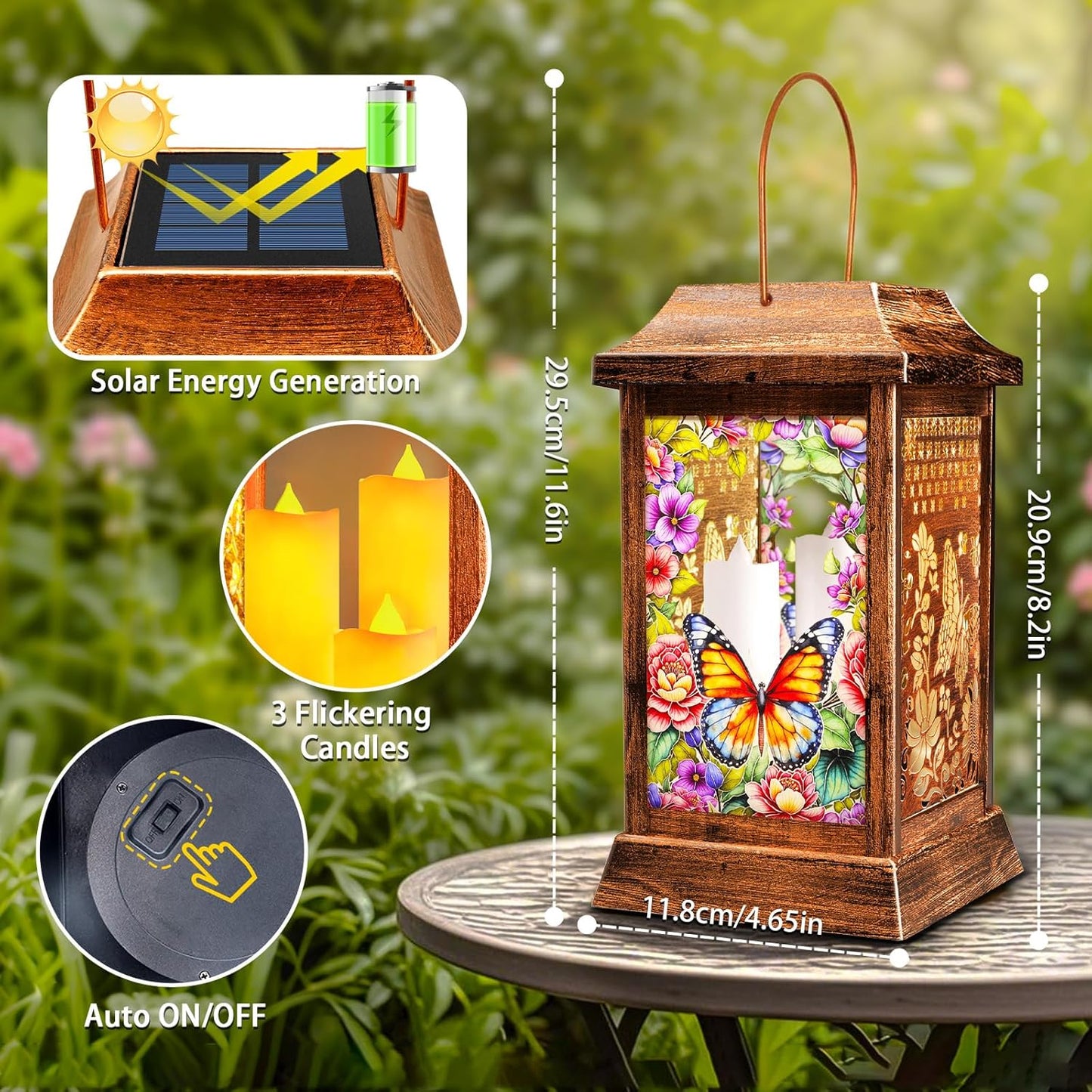 Butterfly Solar Lanterns Outdoor Waterproof, Metal & Glass Hanging Lights Garden Decor, Birthday Gifts for Women Mom Grandma Mothers Day, Decorative Lights for Outside Yard Patio Backyard Porch-VerdiqueGarden
