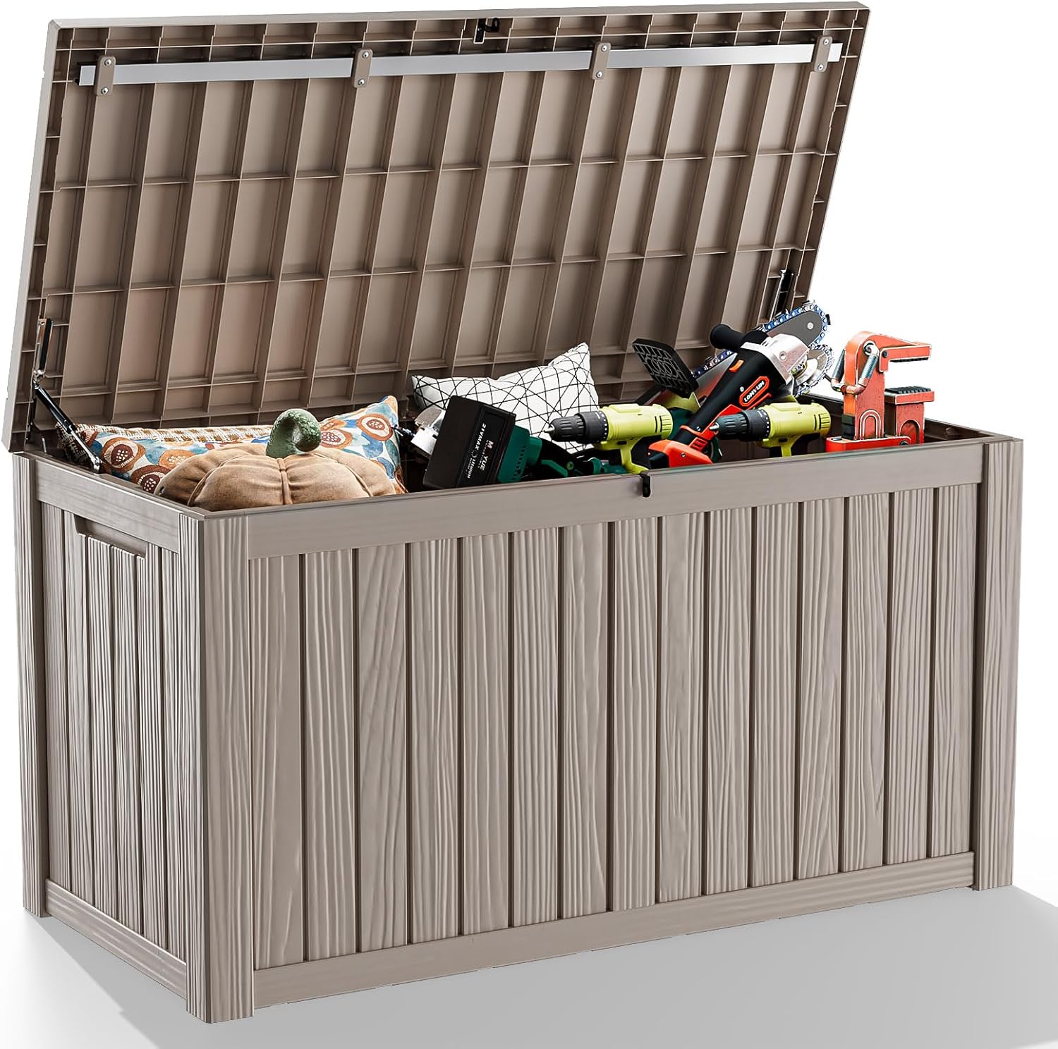 DRATO 150 Gallon Outdoor Storage Box, Large Waterproof Deck Box, Lockable Resin Storage Container with Reinforced Support for Patio Cushions, Garden Tools, UV-Resistant Outdoor Chest（Black）-VerdiqueGarden