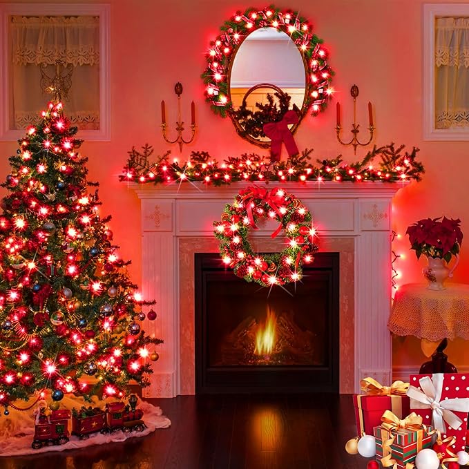 KNONEW Outdoor Christmas Lights 300 LED 99ft String Lights 8 Modes & Memory Fairy Light Plug in Waterproof LED String Lights for Xmas Yard Tree Wedding Party Holiday Decorations (Red)-VerdiqueGarden