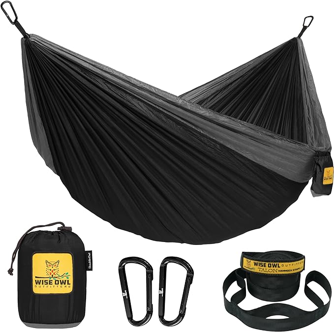 Wise Owl Outfitters Camping Hammock – 500lbs Portable Hammock with Tree Straps - Travel, Backpacking, Hiking, Outdoors Camping Gear - Single or Double
