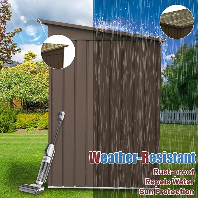 Domi Outdoor Storage Shed 6' x 4.5’, Metal Garden Shed with Galvanized Steel Frame for Bike, Tools, Lawn Mowers, Pool Toys, Outdoor Storage Cabinet with Lockable Door for Garden Lawn Patio (Brown)-VerdiqueGarden