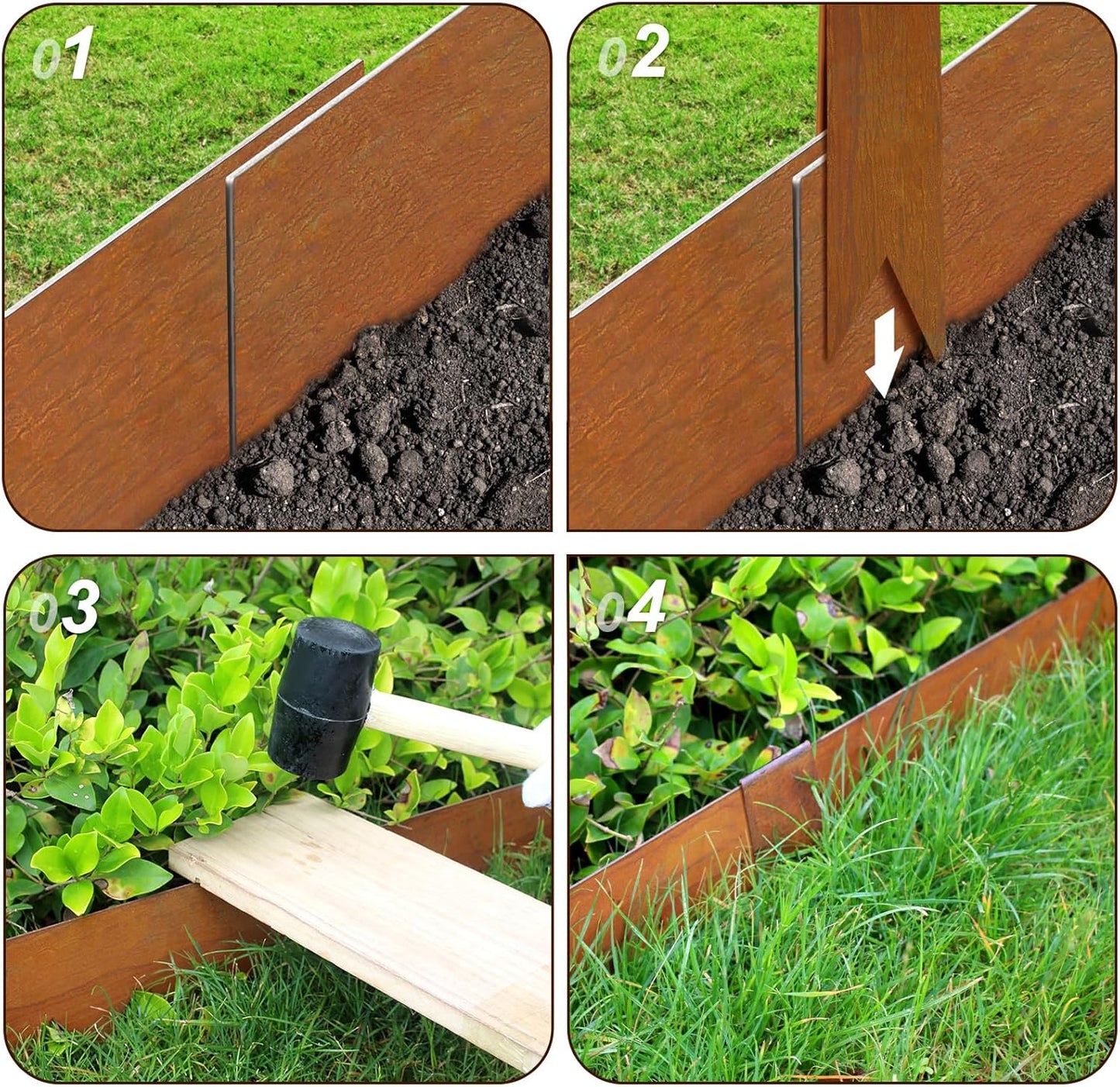 10 Inch Corten Steel Landscape Edging, 6 Pack Metal Landscape Edging, Landscape Edging with 7 Clips and Gloves for Lawn, Pathway, Yard (Rust-Colored)-VerdiqueGarden