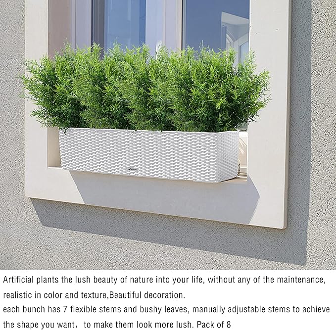 Artificial Plants Flowers Grass Shrubs 8 Pack No Fade Faux Plastic Flowers Outdoor for Farmhouse Garden Porch Patio Indoor Wedding Decoration Greenery Fake Plants uv Resistant-VerdiqueGarden