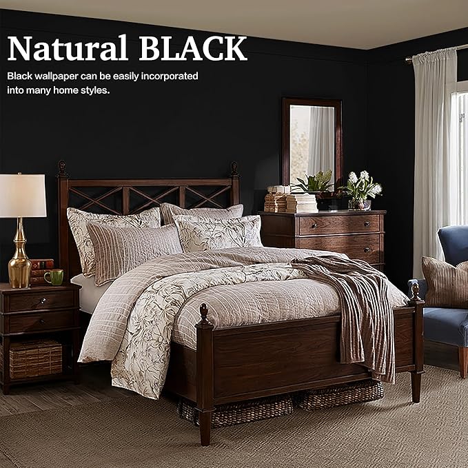 Dimoon 78.7''x17.7'' Black Peel and Stick Wallpaper Contact Paper Modern Self Adhesive Wall Paper Removable Renter Friendly Textured Solid Color Shelf Cabinet Vinyl Roll (78.7''x17.7'',Black)-VerdiqueGarden