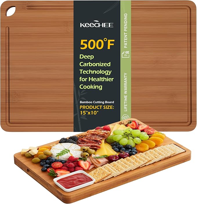 Bamboo Cutting Board 15 inches Carbonized Chopping Board With Knife-Friendly Surface & Juice Groove For Home Kitchens – Ideal For Meat, Veggies-VerdiqueGarden