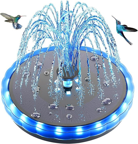 SZMP Solar Fountain, 4W Solar Powered Bird Bath Fountains with 4000 Battery, Color LED Lights, Outdoor Water Feature Fountain Pump with 7 Nozzle and 4 Fixers for Garden, Patio, Pond, and Pool-VerdiqueGarden