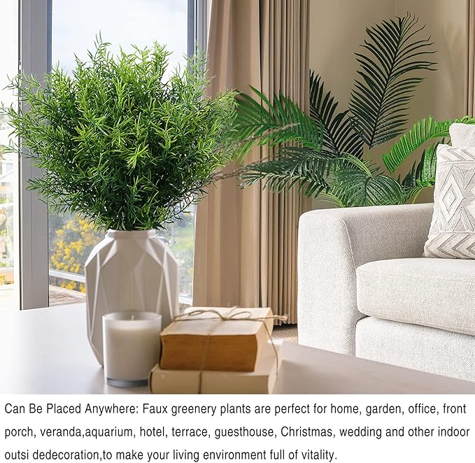 Artificial Plants Flowers Grass Shrubs 8 Pack No Fade Faux Plastic Flowers Outdoor for Farmhouse Garden Porch Patio Indoor Wedding Decoration Greenery Fake Plants uv Resistant-VerdiqueGarden