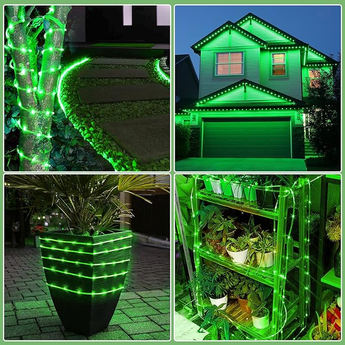 66FT 200 LED Rope Lights for Outside, St. Patrick Day Fairy String Lights with Waterproof 8 Modes, Flexible and Connectable Plug in Twinkle Lights for Indoor Patio Pool Party Holiday Decor, Green-VerdiqueGarden