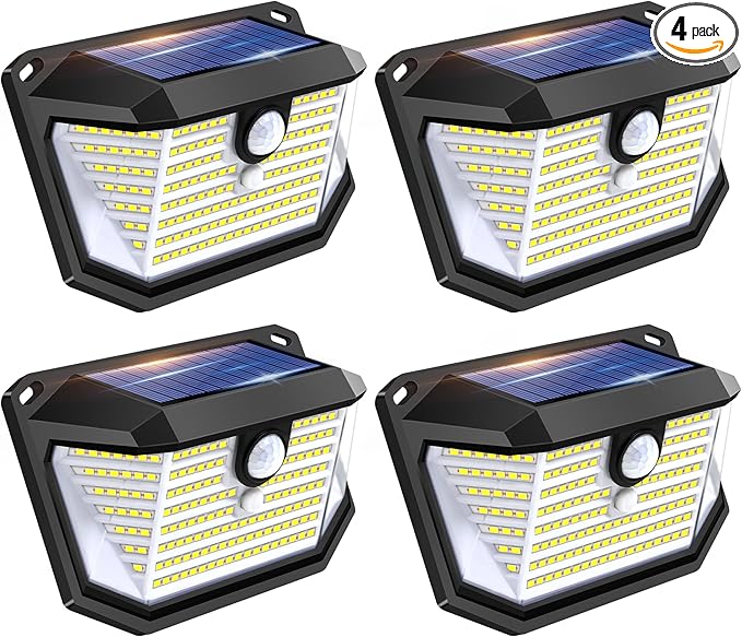 Solar Lights Outdoor Motion Sensor, 178 LED 300LM Waterproof IP65, Wall Mounted Security Light with 3 Modes, 270° Wide AngleWide Angle, Solar Powered for Garden, Yard, Patio, Front Door(4Pack)-VerdiqueGarden