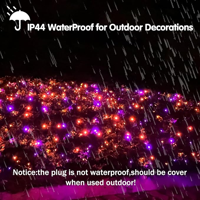 HISHINY Halloween Lights Outdoor,100LED 5ftx5ft Net Lights with Connectable, Waterproof,UL Certified and Durable Green Wire Design for Bushes,Trees,Halloween Decorations Outdoor(Purple&Orange)-VerdiqueGarden