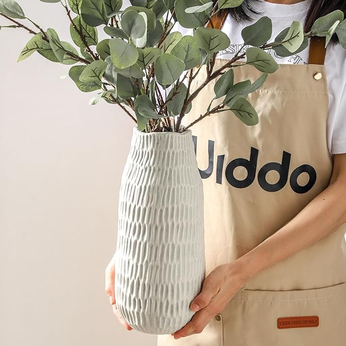 12.6 Inch Grey Modern Handmade Ceramic Vase, Rustic Farmhouse Decorative Flower Vases for Home Decor,Pampas Grass Bouquet, Living Room,Kitchen,Office,Bedroom,Centerpiece Table-VerdiqueGarden