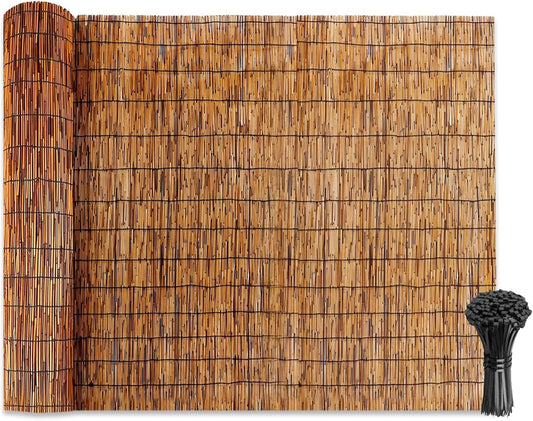 Natural Reed Fencing Rolls: Privacy Bamboo Fence 3/4/5/6ft High Roll Reed Screen, Decorative Bamboo Fencing for Outdoor Balcony Patio Garden Backyard,with Cable Zip Ties(Coffee, 4x16.4ft)-VerdiqueGarden