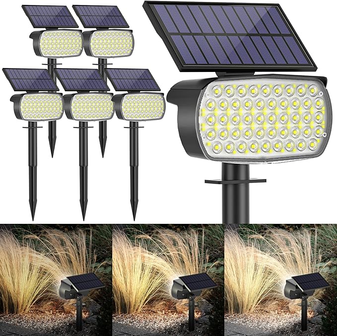 108 LED Solar Spot Lights Outdoor - IP65 Waterproof, 3 Modes Landscape Spotlights with Large Solar Panel - Cool White, 6 Pack-VerdiqueGarden
