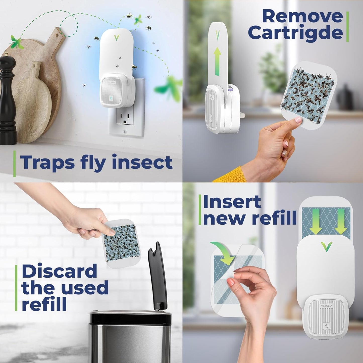 VEYOFLY Fly Trap Indoor, Fruit Fly Traps for Indoors Flying Insect (2 Device + 6 Refills) Gnat Traps for House Indoor, Bug Zapper Indoor, Gnat Killer Catcher & Fruit Fly Killer Light Plug in-VerdiqueGarden