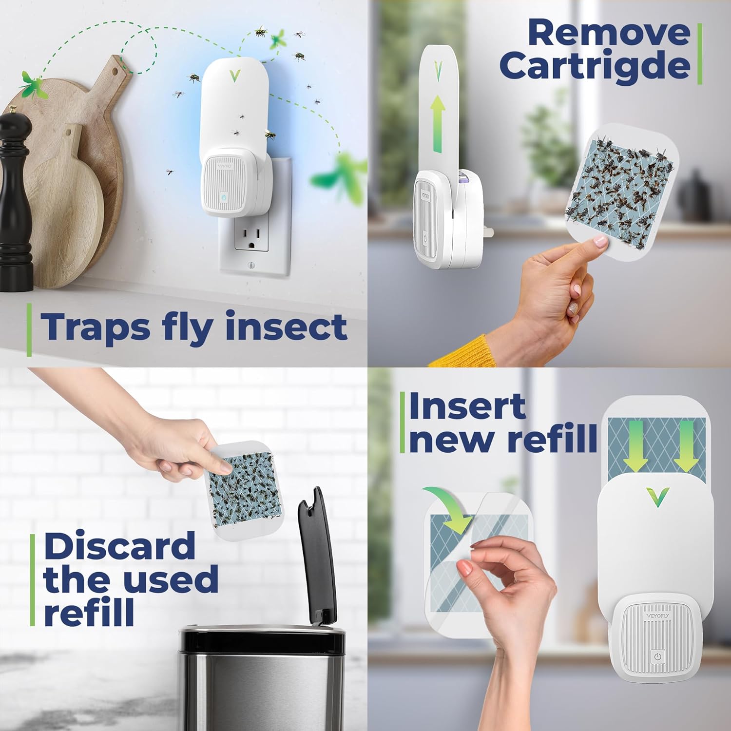 VEYOFLY Fly Trap Indoor, Fruit Fly Traps for Indoors Flying Insect (2 Device + 6 Refills) Gnat Traps for House Indoor, Bug Zapper Indoor, Gnat Killer Catcher & Fruit Fly Killer Light Plug in-VerdiqueGarden
