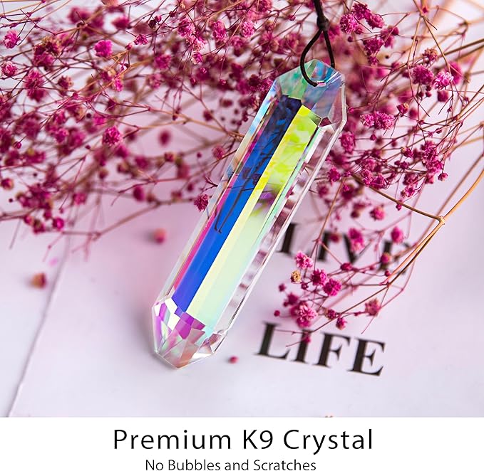HDCRYSTALGIFTS 3 Pack 5" Large Crystal Sun Catcher Prisms for Windows, AB Colored Suncatcher Crystals Window Indoor Hanging Rainbow Maker Prisms for Home Garden Decor-VerdiqueGarden