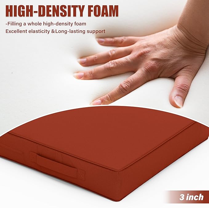 Patio Chair Cushions 17 X 16 X 3 Inch Waterproof Outdoor Seat Cushions for Patio Furniture, Outdoor Sofa Couch Pads with Ties & Handle, Set of 2, Terra Red-VerdiqueGarden