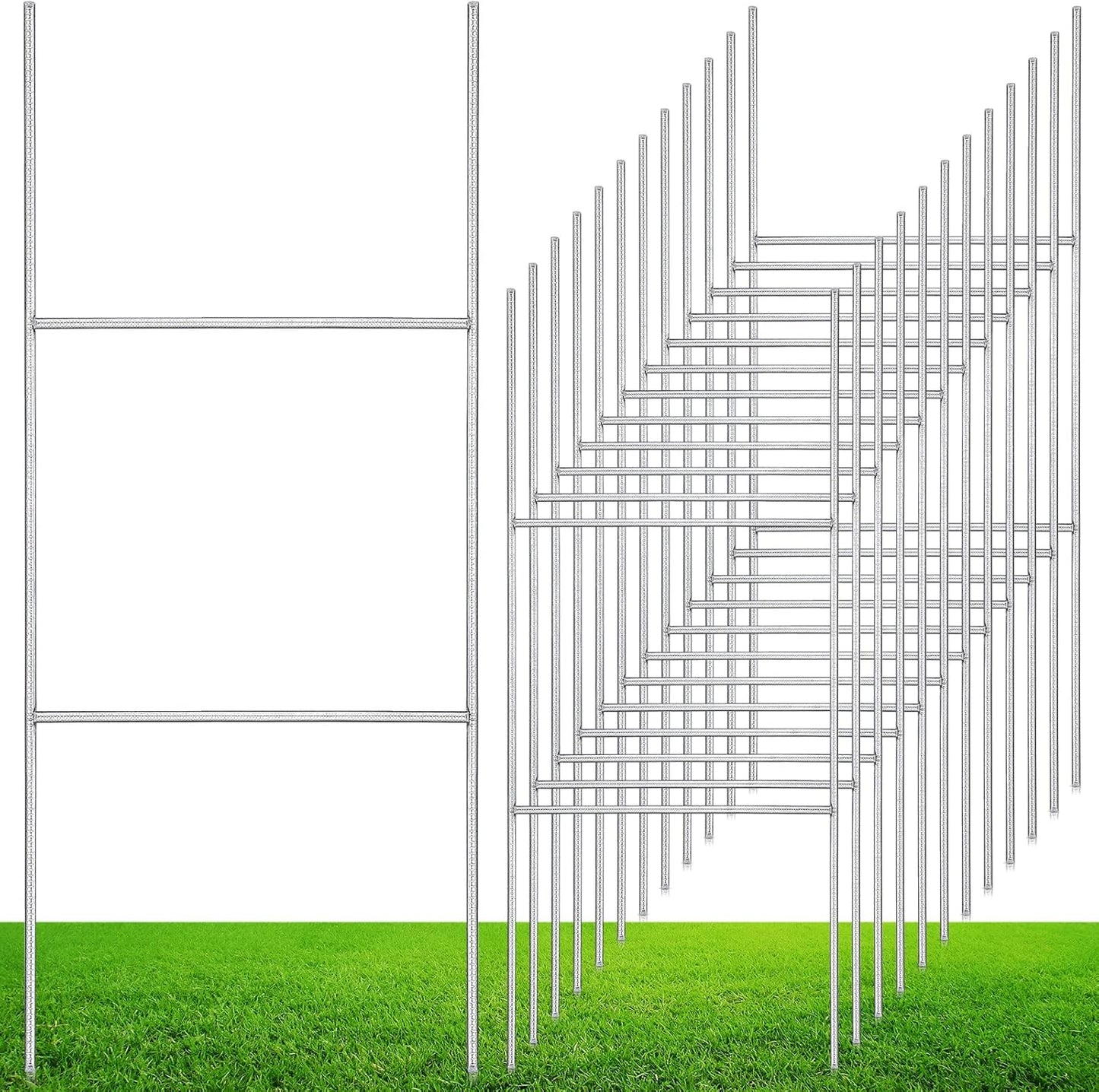 12 Pcs H Stakes for Yard Signs 16.5'' x 7'' Heavy Duty Metal H Frame Wire Stakes Weatherproof Metal Holder for 4mm 5mm Corrugated Signs Guidepost Yard Halloween Decoration-VerdiqueGarden