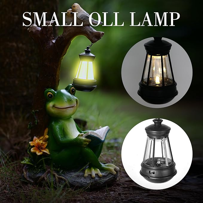 Outdoor Funny Frog Statue, Resin Reading Frogs Garden Decor, Solar Frog Gift Sculpture Decoration for Home Patio, Yard, Lawn, Porch, Ornament-VerdiqueGarden