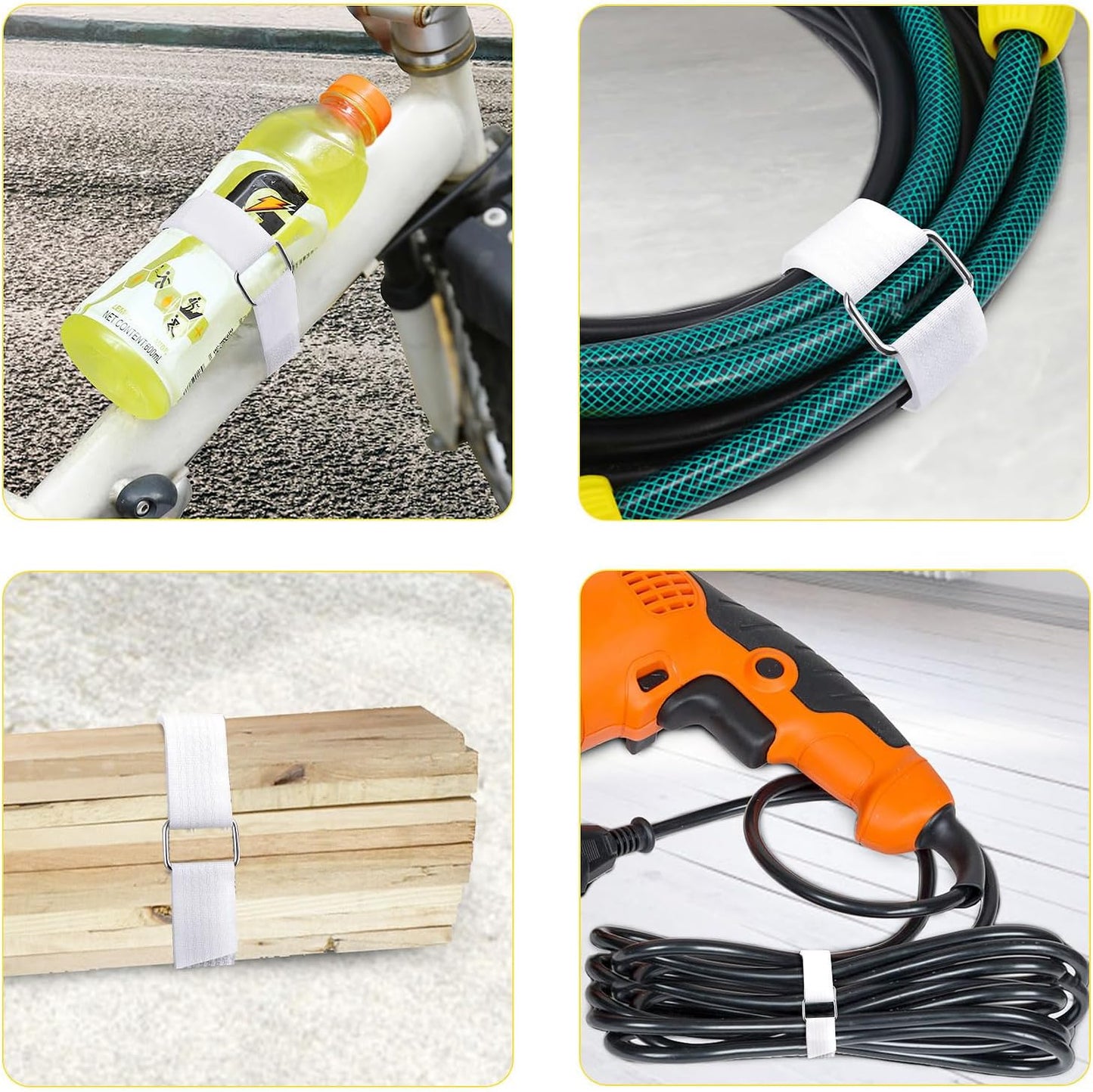 1"x16ft Hook and Loop Straps with 25 Metal Buckles, Adjustable Fastening Cable Straps, Cut-to-Length Cinch Strap, Reusable Nylon Securing Cord Ties for Organizer or Storage, 1 inch Wide, White-VerdiqueGarden