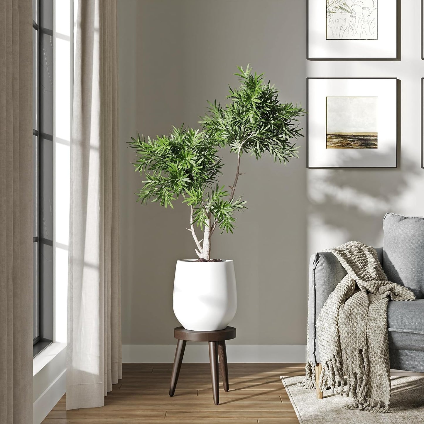 DTY Signature Mount Wilson Lightweight and Durable Modern Fiberstone Tapered Planter for Indoor Outdoor Drainage Hole & Rubber Plug Weather Resistant, 11.8" H x 11" Dia, 8" Opening - Small, White-VerdiqueGarden