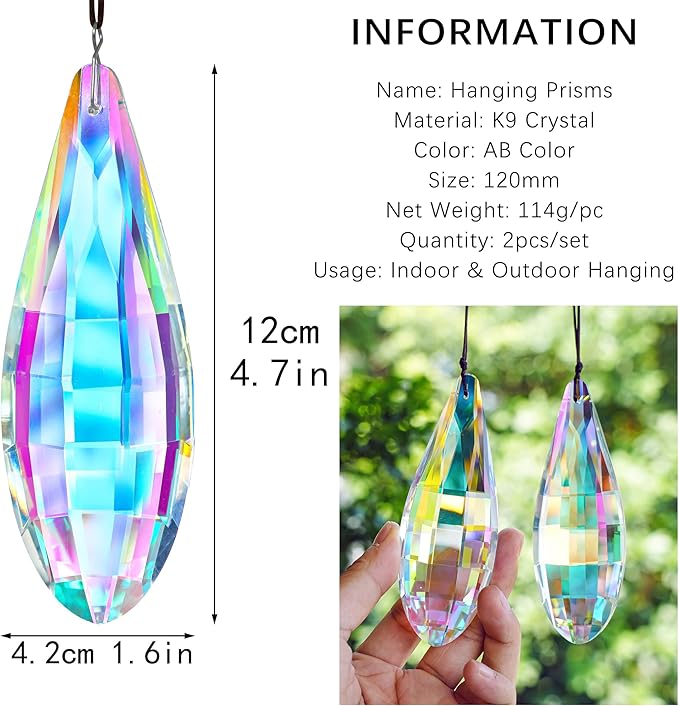 HDCRYSTALGIFTS Pack 2,120mm Colorful Crystal Suncatchers Prisms Hanging Ornaments for Window Rainbow Maker Crystal Prisms Pendant Home Garden Decoration-VerdiqueGarden