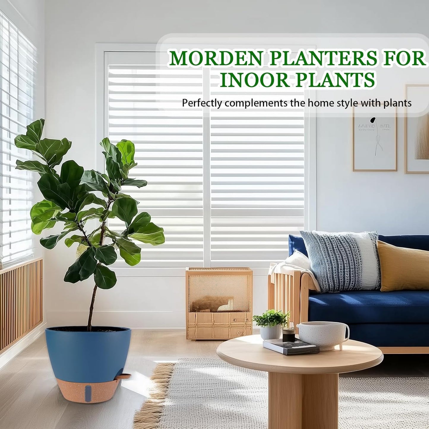 12/10/8 inch Plant Pots, Large Plastic Self Watering Planters with Drainage Holes, Deep Reservoir, Water Level Indicator, Modern Decorative Flower Pots for Indoor Outdoor Plants (Navy Blue, 12/10/8)-VerdiqueGarden