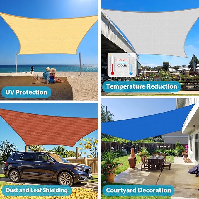 Amagenix Sun Shade Sail 8X24 Curved Edge Outdoor Shade Canopy Turquoise Breathable 95% UV Block Shade Cloth for Patio Garden Backyard (We Make Custom Size)-VerdiqueGarden