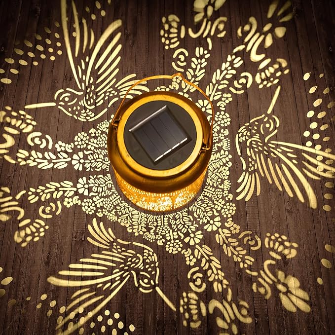 Hyrion Hummingbird Solar Lanterns Outdoor Waterproof Metal Hanging Lights, Garden Decor Gifts for Women, Mom, Grandma Solar Decorations for Yard, Patio, Backyard, Porch, Lawn, Tabletop, Walkway-VerdiqueGarden