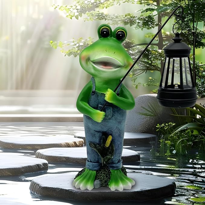 Solar Lantern Garden Statues Decor, Outdoor Frog Figurine Lights for Yard Patio Decoration - Unique Christmas Housewarming Gift for Grandma Wowen Mom-VerdiqueGarden