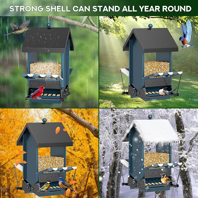 Weight Activated Squirrel Proof Bird Feeder with Canopy | 5LB Large Capacity, Weather-Resistant Design | Attracts Finches, Cardinals & More for Outdoor Bird Watching-VerdiqueGarden