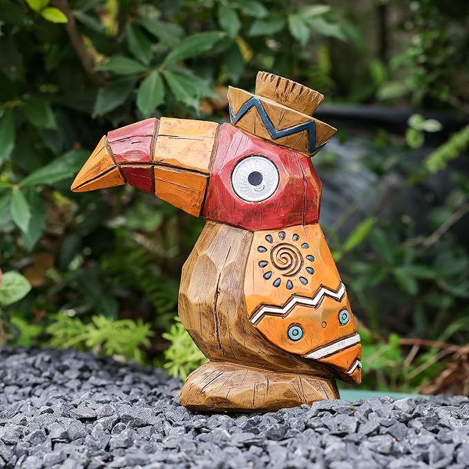 Solar Tiki Statue-WoodWoodpecker Bird-Garden Hawaiian - Solar Outdoor Light Garden Sculptures & Statues Totem Pole Bar Outdoor Patio Pool Yard Summer Decorations-VerdiqueGarden