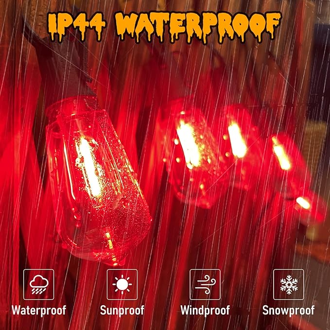 10Ft Halloween LED String Lights Outdoor with 10 ST40 Red Blood Drop Lights, UL Listed Connectable Halloween Patio Lights Set for Indoor Outdoor Backyard Garden Halloween Christmas Party Decor-VerdiqueGarden
