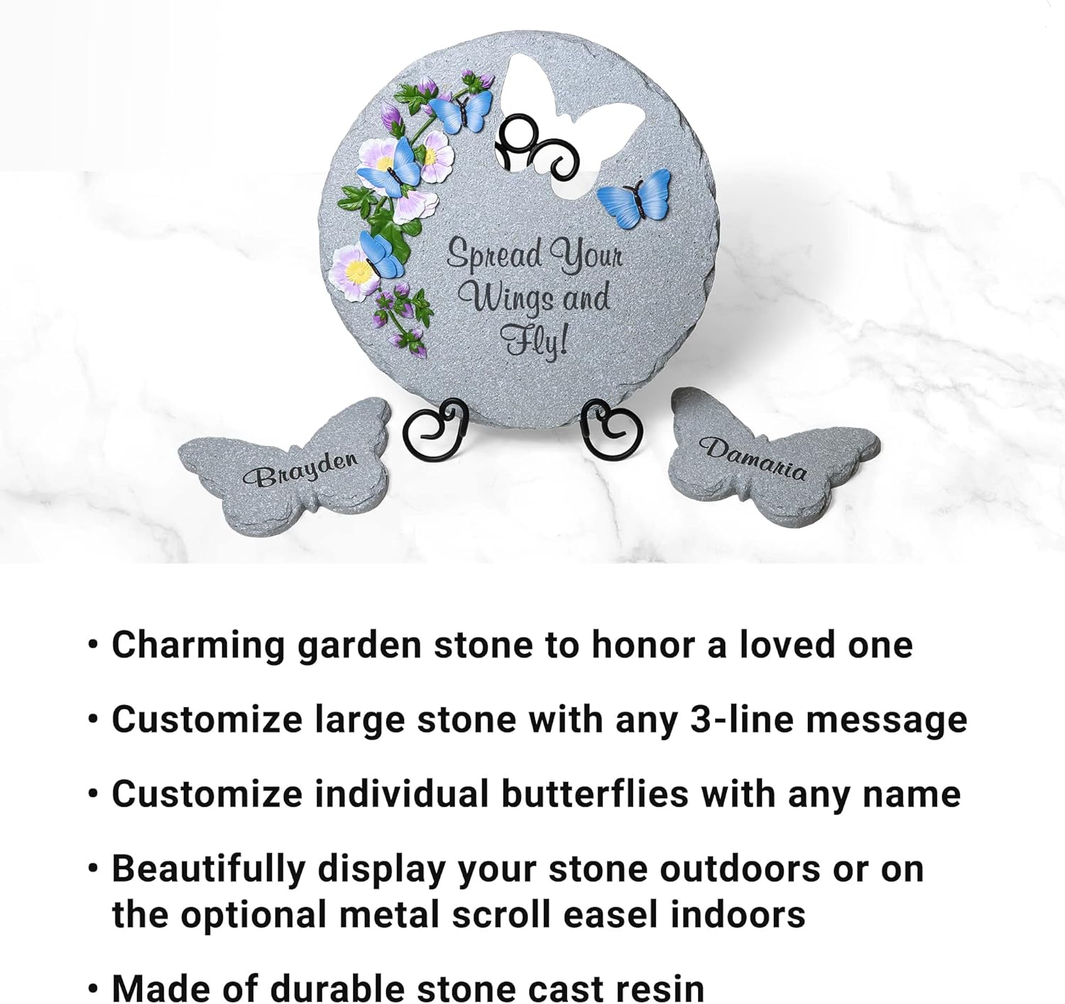 Let's Make Memories Personalized Garden Décor - Custom Garden Stone - Indoor/Outdoor - for Mom or Grandma - for Her - Engraved - Butterfly Cutout - Durable Resin - Large Round Stone-VerdiqueGarden