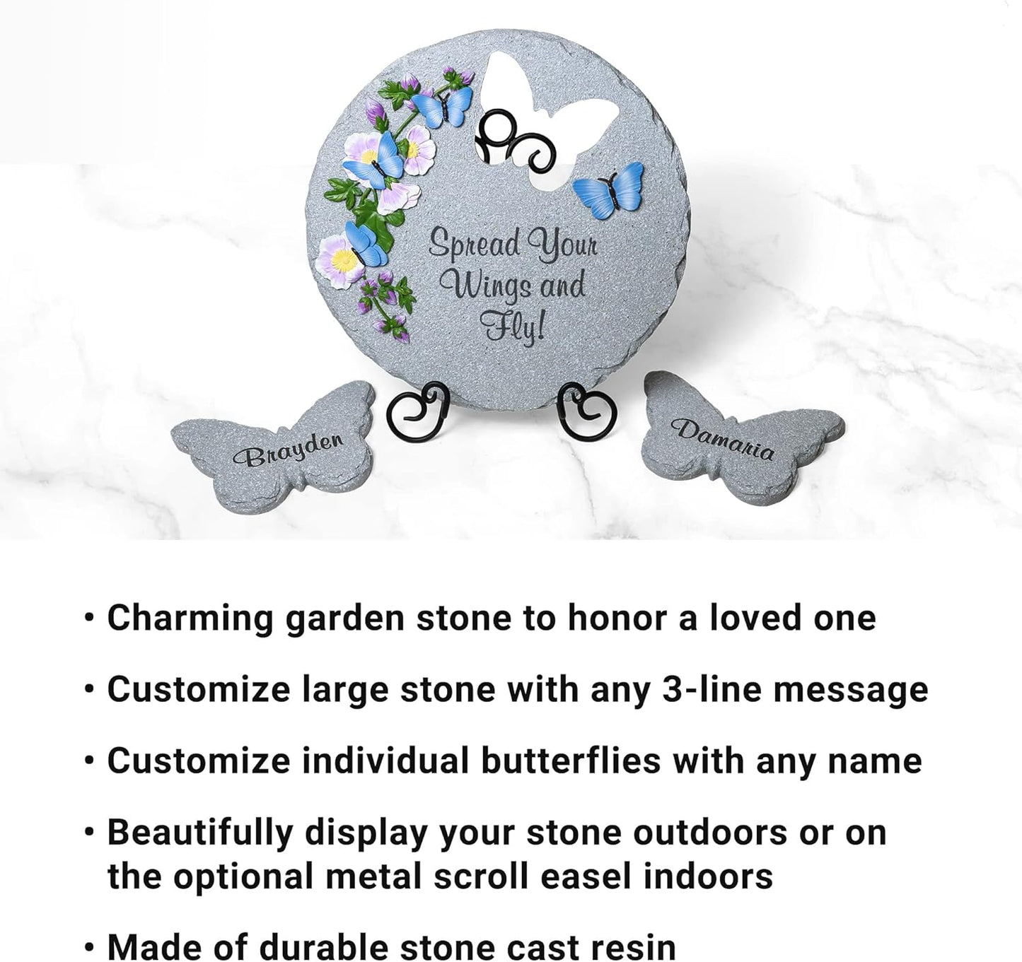Let's Make Memories Personalized Garden Décor - Custom Garden Stone - Indoor/Outdoor - for Mom or Grandma - for Her - Engraved - Durable Resin - Butterfly Stone-VerdiqueGarden