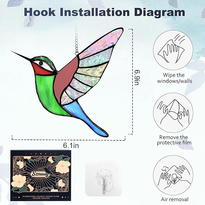 Hummingbird Gifts,Stained Glass Window Hanging,Handmade Suncatcher,Beautiful Hummingbird Ornament,Birthday for Ladies,Mom,Grandmas,and Bird Lovers-VerdiqueGarden
