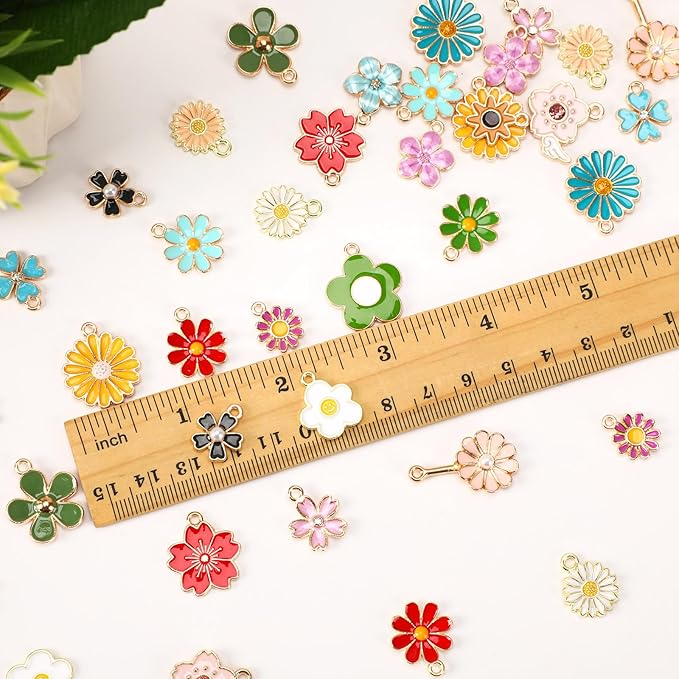 MARFOREVER 40 Pcs/20 Pairs Flower Charms for Jewelry Making Spring Summer Floral Themed Charms Assorted Gold Enamel Charm Pendants for Earrings Necklace Bracelet Making Accessories Gift for Mom Women