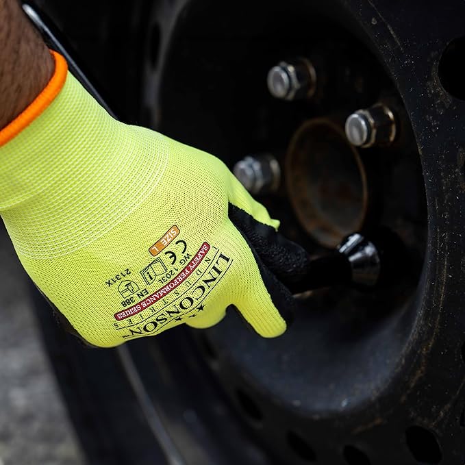 linconson 12 Pack Safety Performance Series Construction Mechanics Wrinkle Latex Work Gloves-VerdiqueGarden