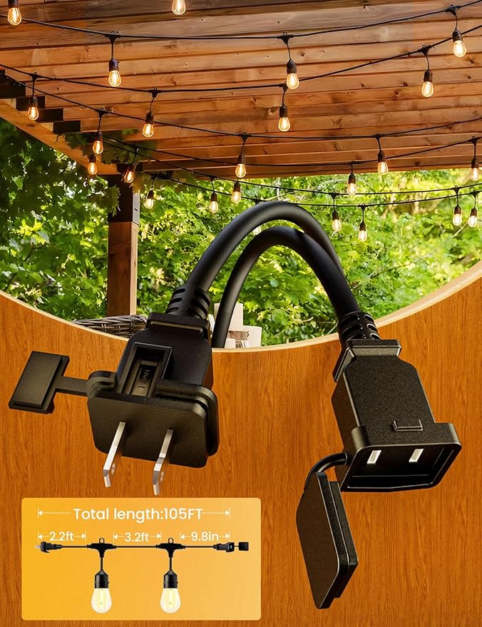 Svater Outdoor String Lights Led 105FT, Commercial Grade Patio Lights with 1W Dimmable S14 Shatterproof Bulbs, ETL Listed Heavy-Duty Outside Waterproof Cafe Bistro Market Lighting Warm White-VerdiqueGarden