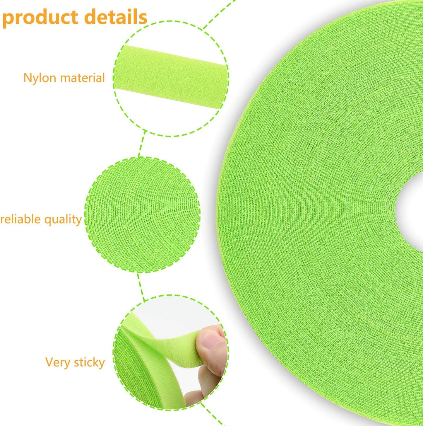 Reusable Fastening Tape Cable Ties 3/4 Inch Double Side Hook Roll (25 Yard, Green)-VerdiqueGarden