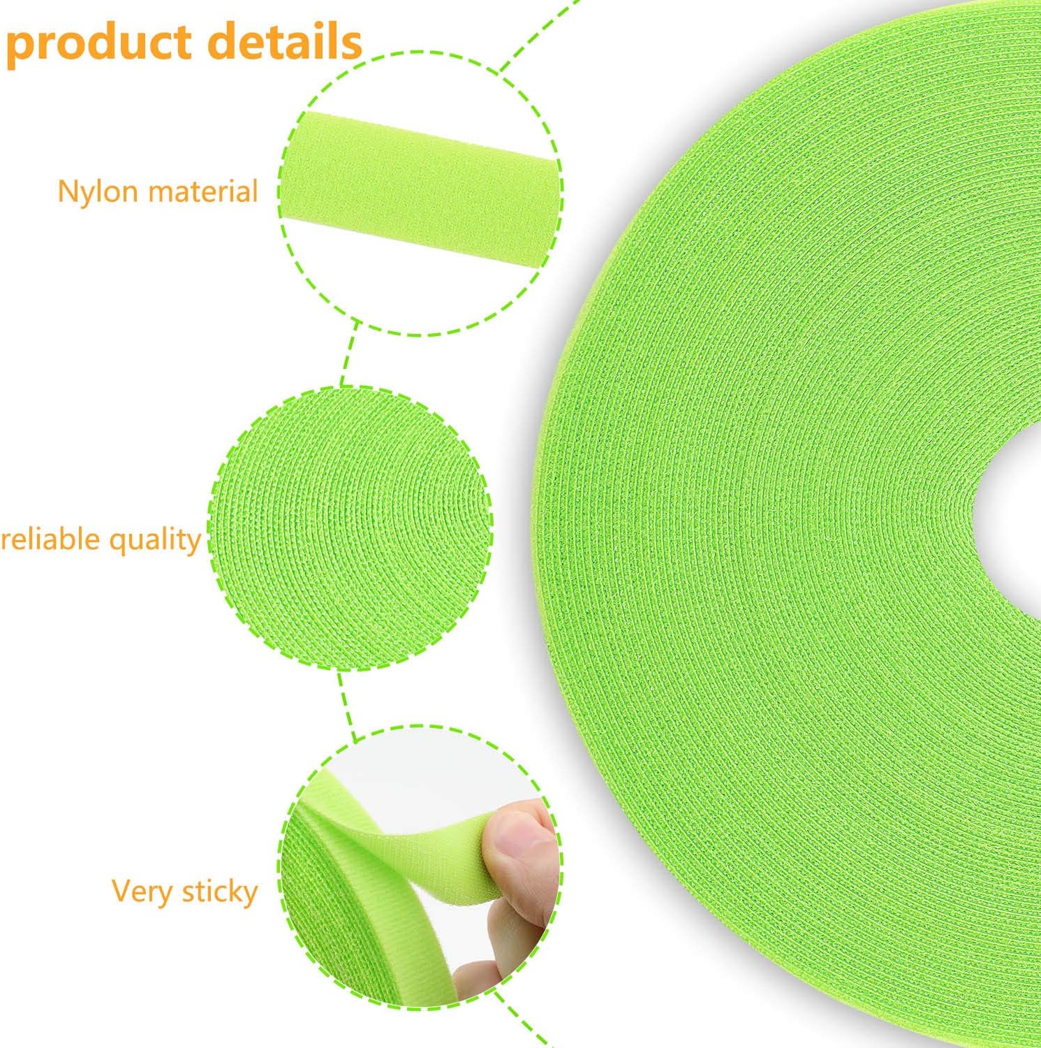 Reusable Fastening Tape Cable Ties 3/4 Inch Double Side Hook Roll (25 Yard, Green)-VerdiqueGarden