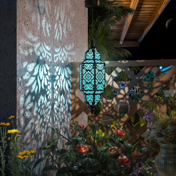 Twinkya Hanging Solar Lights Outdoor Garden Decorative Solar Lantern Waterproof Metal Moroccan Outdoor Decorations for Patio Pathway Yard Porch Backyard Garden Decor (Black, 1 Pack)-VerdiqueGarden