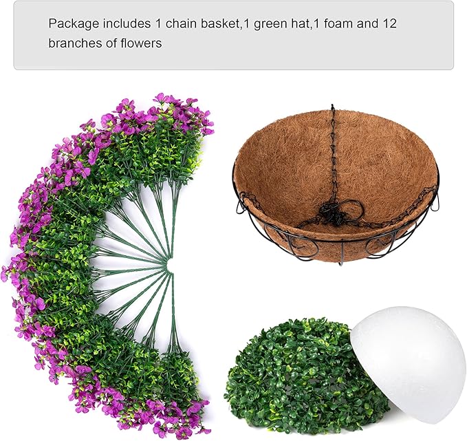 Artificial Fake Hanging Plants Flowers Basket for Outdoor Outside Porch Spring Decoration, Faux Silk Purple Daisy Realistic UV Resistant in Planter for Home Patio Balcony Garden Yard-VerdiqueGarden