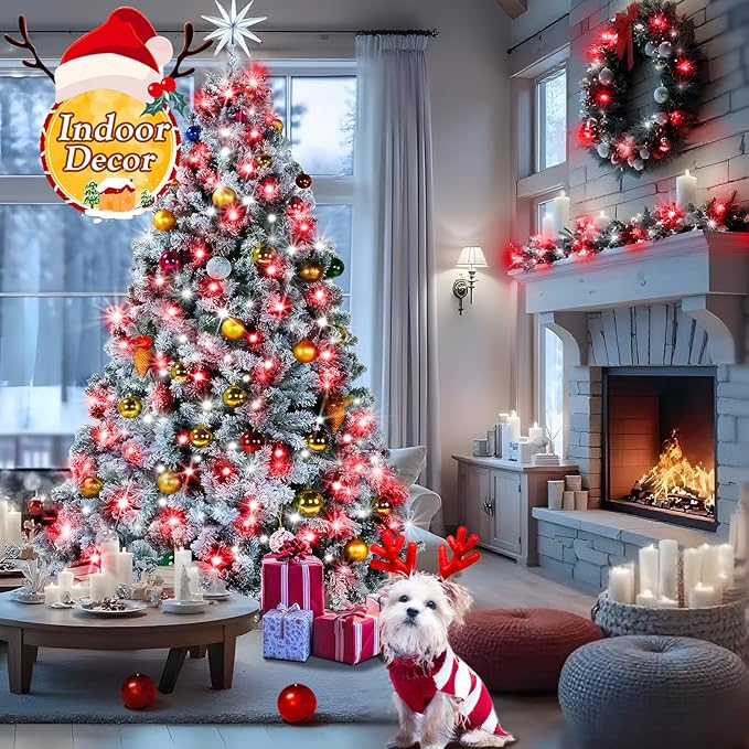 KNONEW 197FT 500 LED Christmas Lights Outdoor String Lights 8 Modes & Memory Fairy Light Plug in Waterproof LED String Lights for Xmas Yard Tree Wedding Party Holiday Decorations (Red and White)-VerdiqueGarden