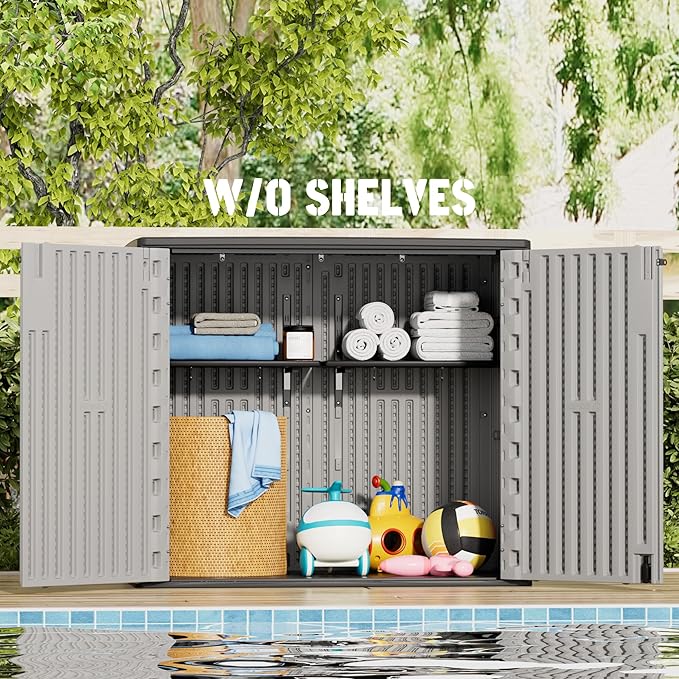 Large Outdoor Storage Box,Resin Sheds&Outdoor Storage Waterproof/Lockable,Outdoor Storage Cabinets for Balcony,Garage,Backyard (37Cu.ft-Pale Grey)-VerdiqueGarden