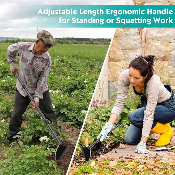 Hoe Garden Tool,Triangle Gardening Hoe with Sharp Blade for Digging,Weeding,Cutting and Loosing Soil,72 Inch Adjustable Length Metal Handle…-VerdiqueGarden